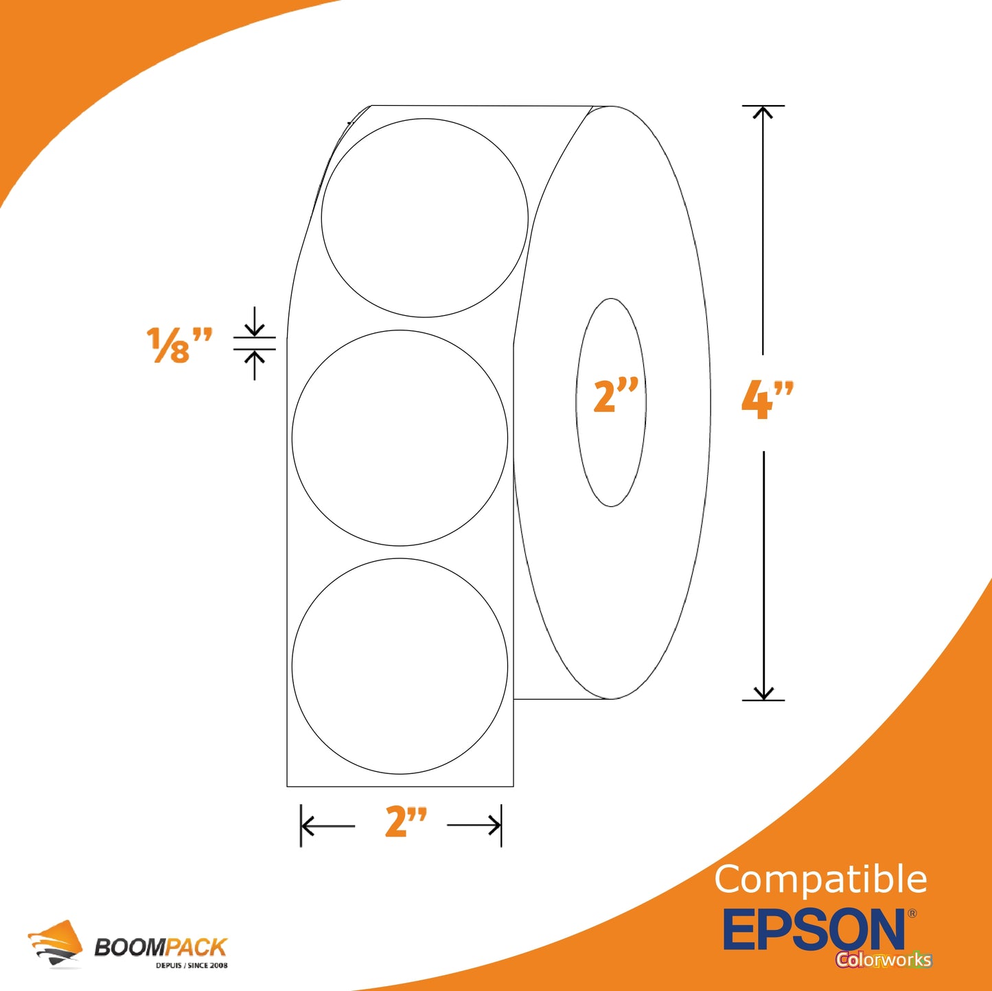 2" ROUND, GLOSS PAPER LABEL, EPSON COLORWORKS, 2" CORE
