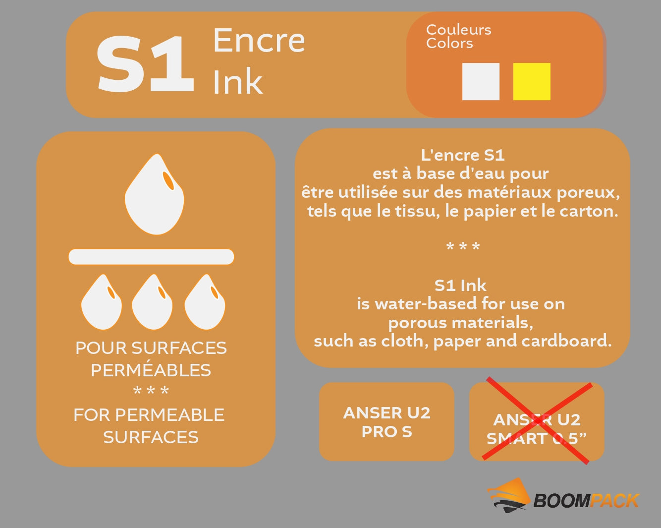 Anser S1 Ink U2 PRO S & X1, WHITE & YELLOW