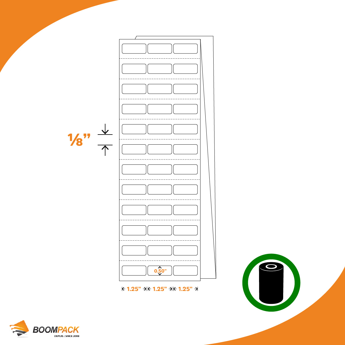1.25'' X 0.5'' THERMAL TRANSFER LABEL, 3AC, FANFOLD