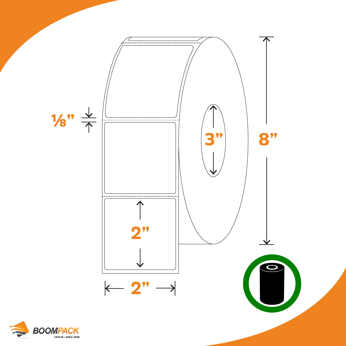 2'' X 2'' THERMAL TRANSFER LABEL, 3'' CORE