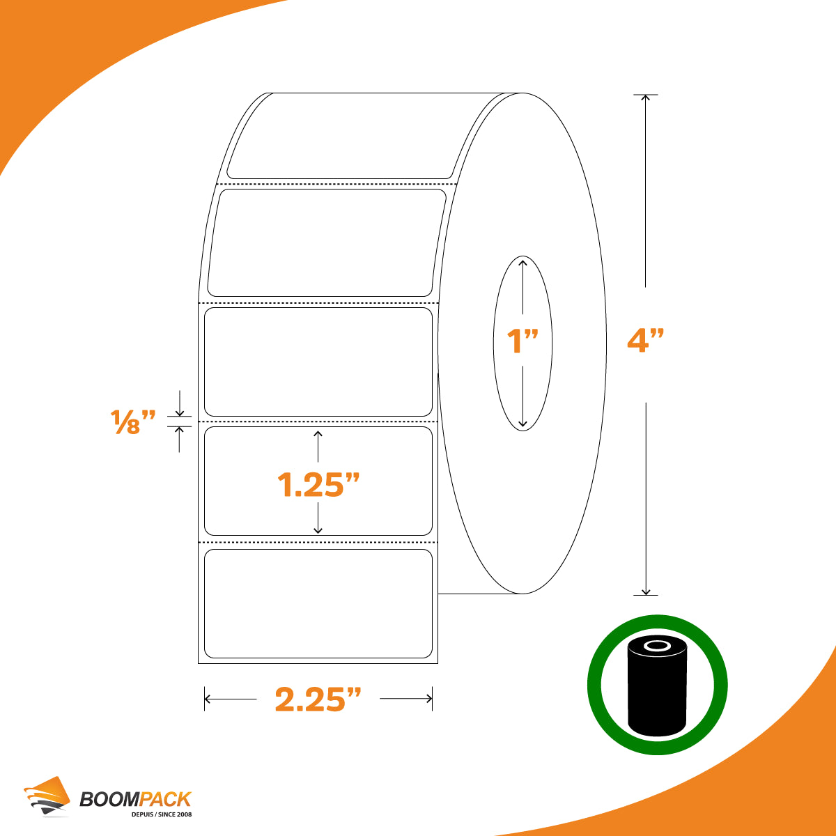 2.25'' X 1.25'' THERMAL TRANSFER LABEL, 1'' CORE