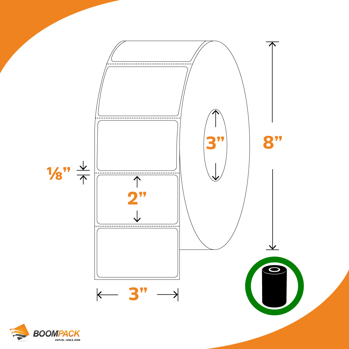 3'' X 2'' THERMAL TRANSFER LABEL, 3'' CORE