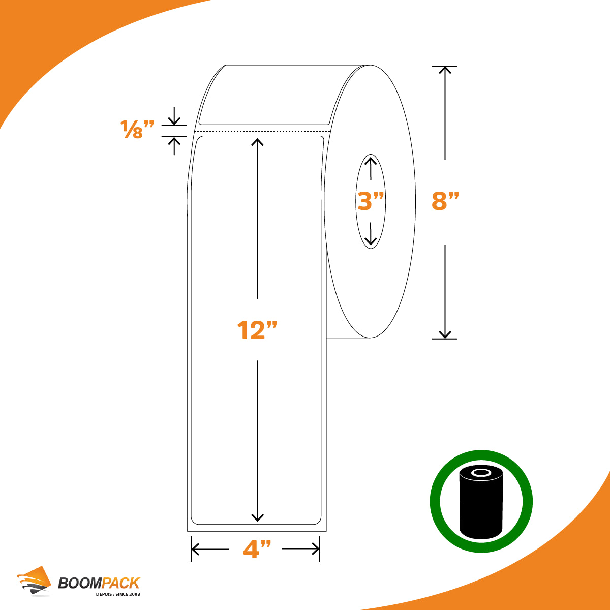4'' X 12'' THERMAL TRANSFER LABEL, 3'' CORE