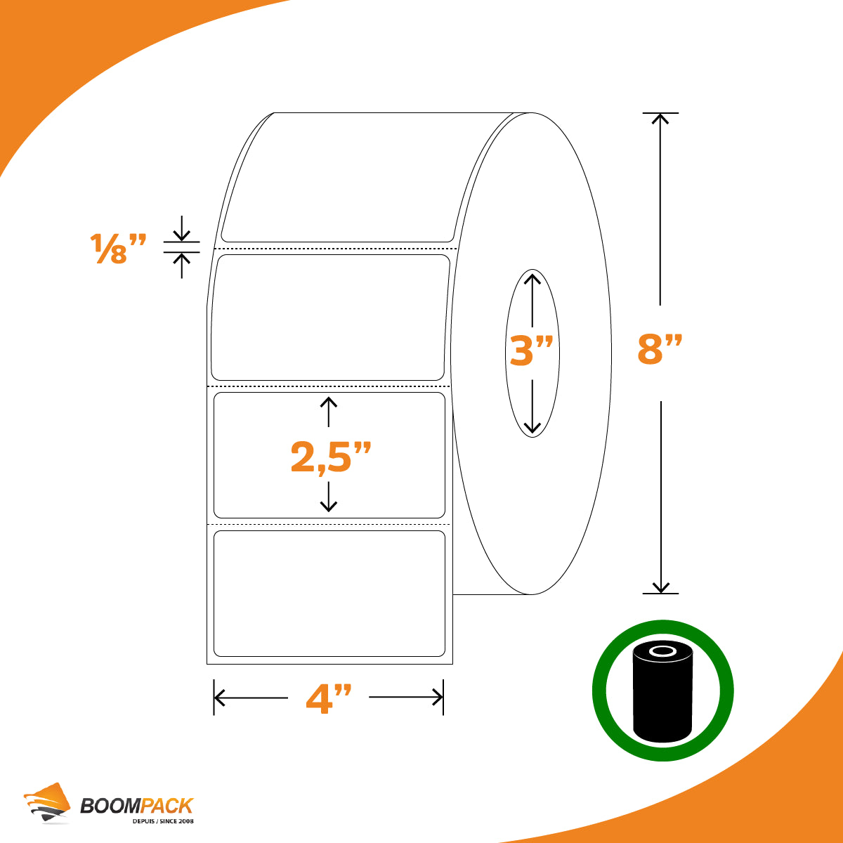 4'' X 2.5'' THERMAL TRANSFER LABEL, 3'' CORE