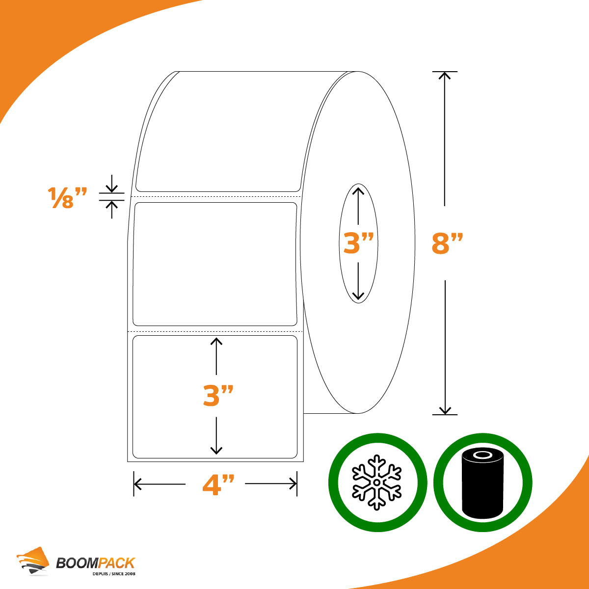 4'' X 3'' THERMAL TRANSFER LABEL, FREEZER GLUE, 3'' CORE
