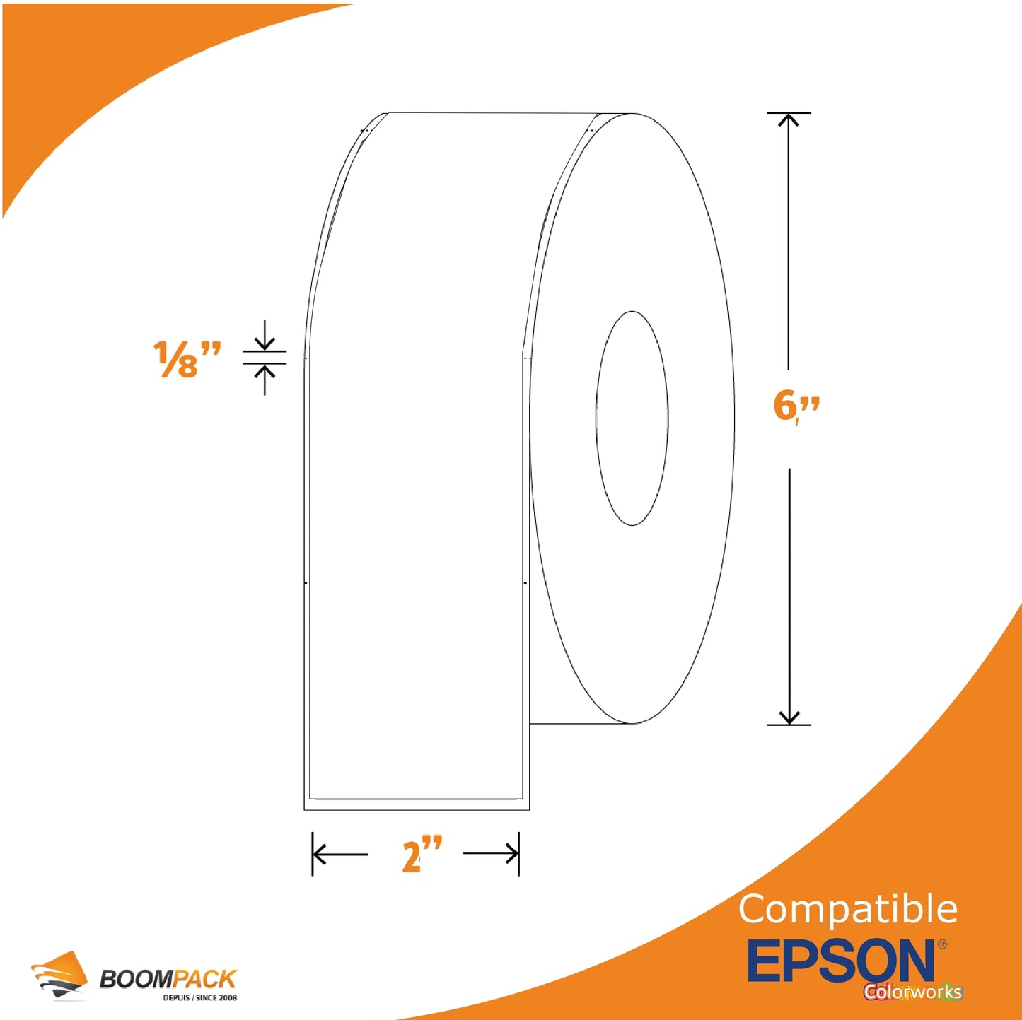 2'' X 240' CONTINUOUS, PAPER GLOSSY LABEL, EPSON COLORWORKS, 3'' CORE