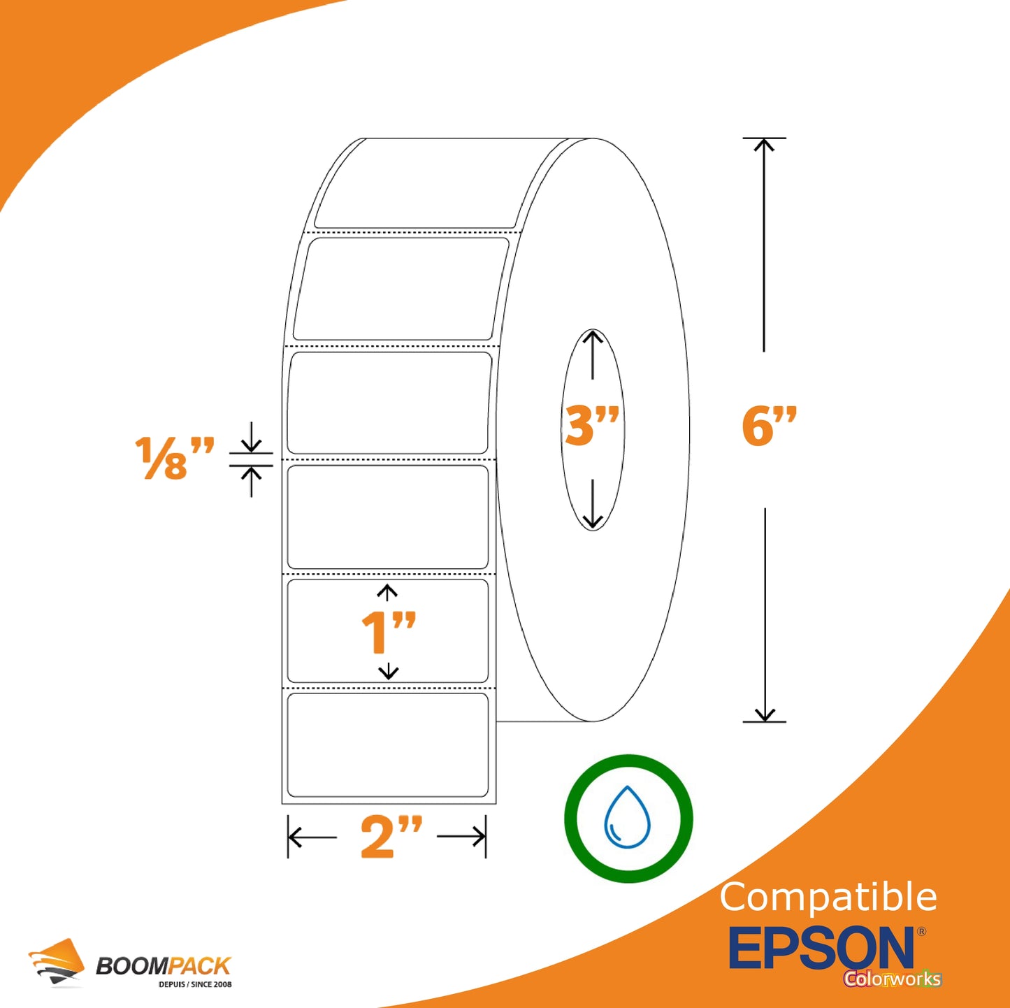 2" X 1" ÉTIQUETTE SYNTHETIQUE GLOSS, EPSON COLORWORKS, MANDRIN 3''