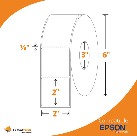 2'' X 2'' MATTE PAPER LABEL, EPSON COLORWORKS, 3'' CORE