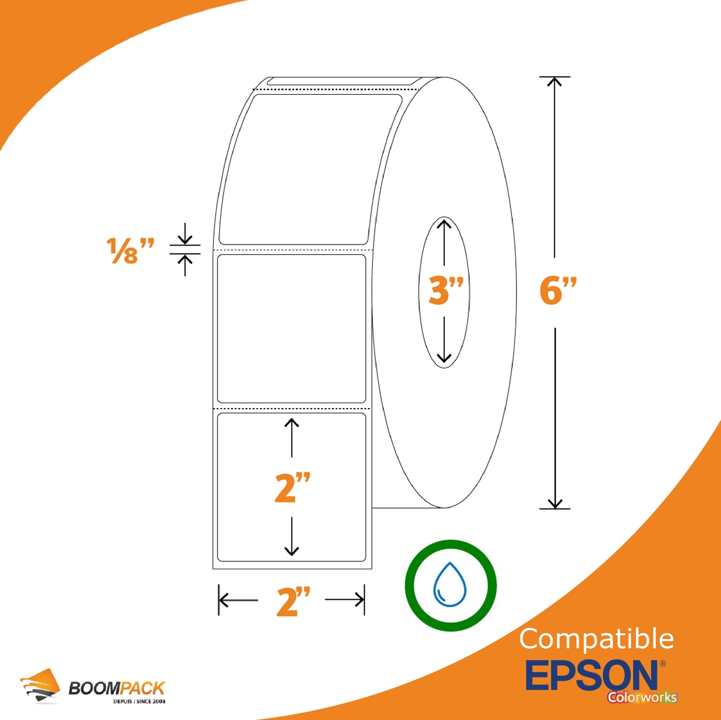 2" X 2" ÉTIQUETTE SYNTHETIQUE GLOSS, EPSON COLORWORKS, MANDRIN 3''