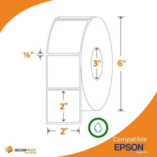 2" X 2" ÉTIQUETTE SYNTHETIQUE GLOSS, EPSON COLORWORKS, MANDRIN 3''
