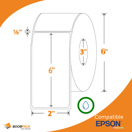 2" x 6" ÉTIQUETTE SYNTHETIQUE GLOSS, EPSON COLORWORKS, MANDRIN 3''
