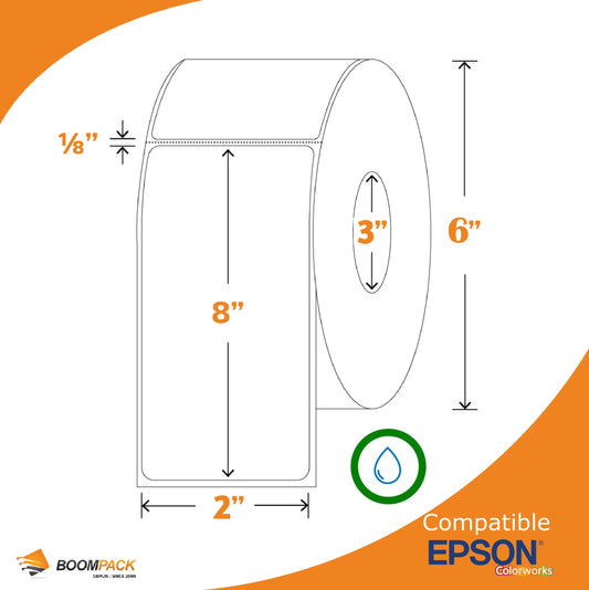 2" X 8" ÉTIQUETTE SYNTHETIQUE GLOSS, EPSON COLORWORKS, MANDRIN 3''