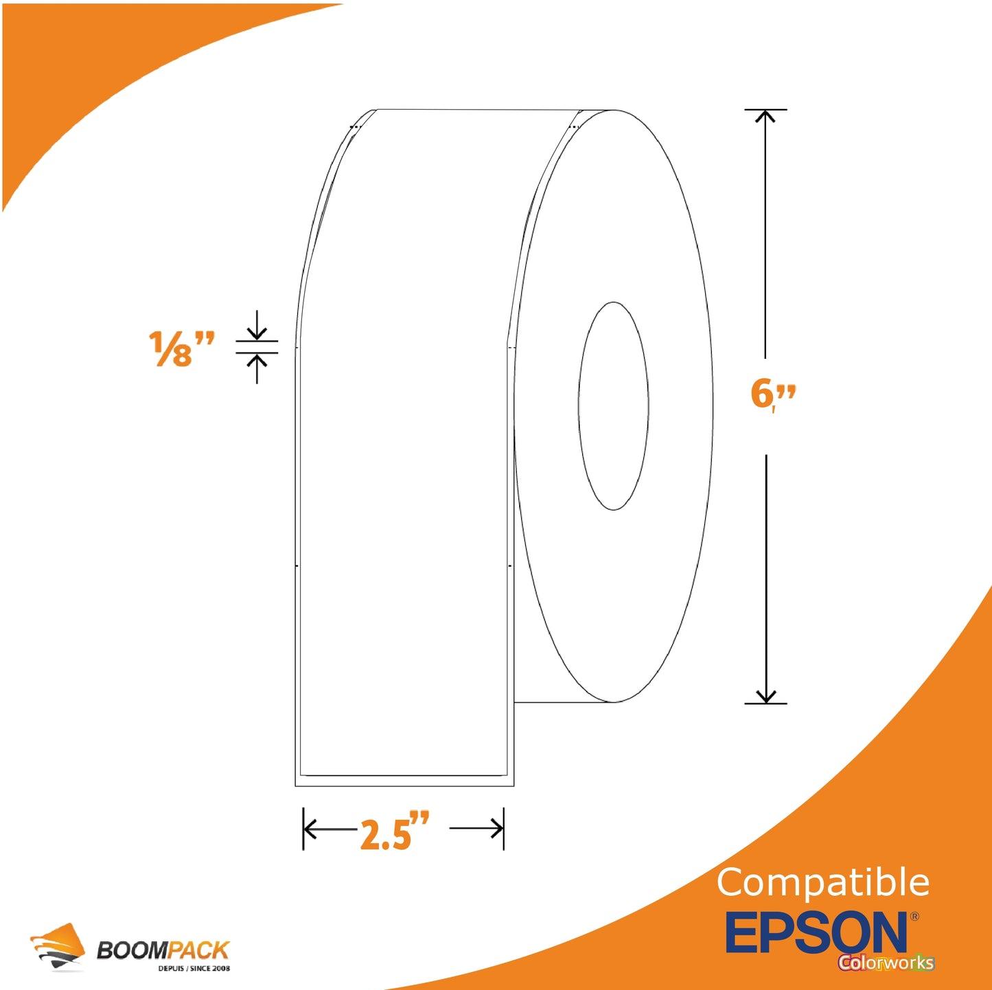 2.5'' X 240' CONTINUOUS, PAPER GLOSSY LABEL, EPSON COLORWORKS, 3'' CORE