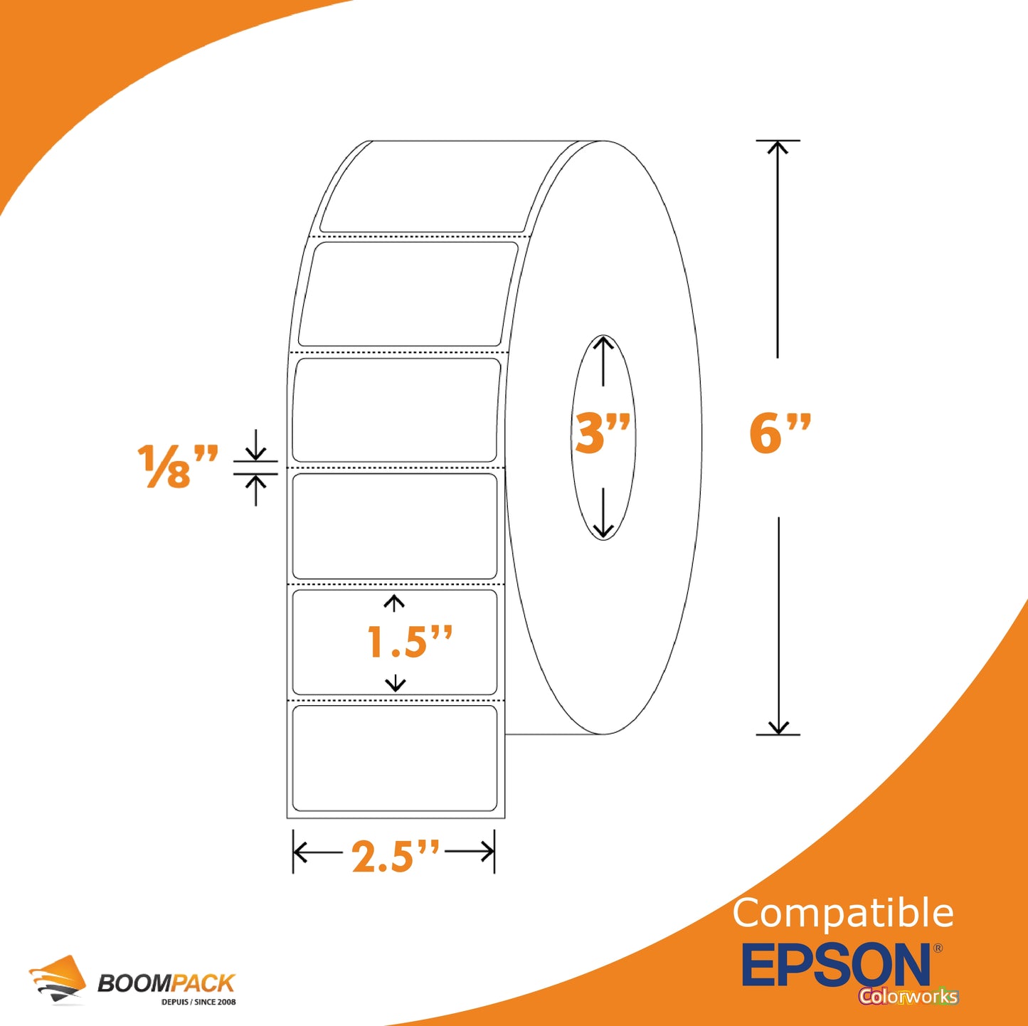 2.5'' X 1.5'' GLOSS PAPER LABEL, EPSON COLORWORKS, 3'' CORE