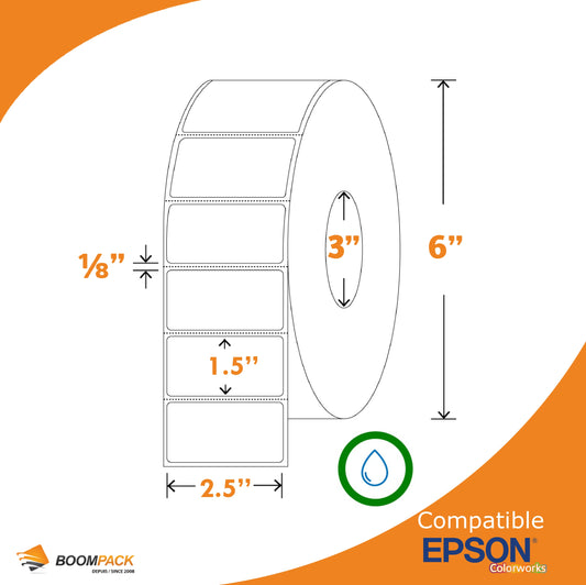 2.5" x 1.5" ÉTIQUETTE SYNTHETIQUE GLOSS, EPSON COLORWORKS, MANDRIN 3''