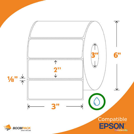 3" X 2" ÉTIQUETTE SYNTHETIQUE GLOSS, EPSON COLORWORKS, MANDRIN 3''