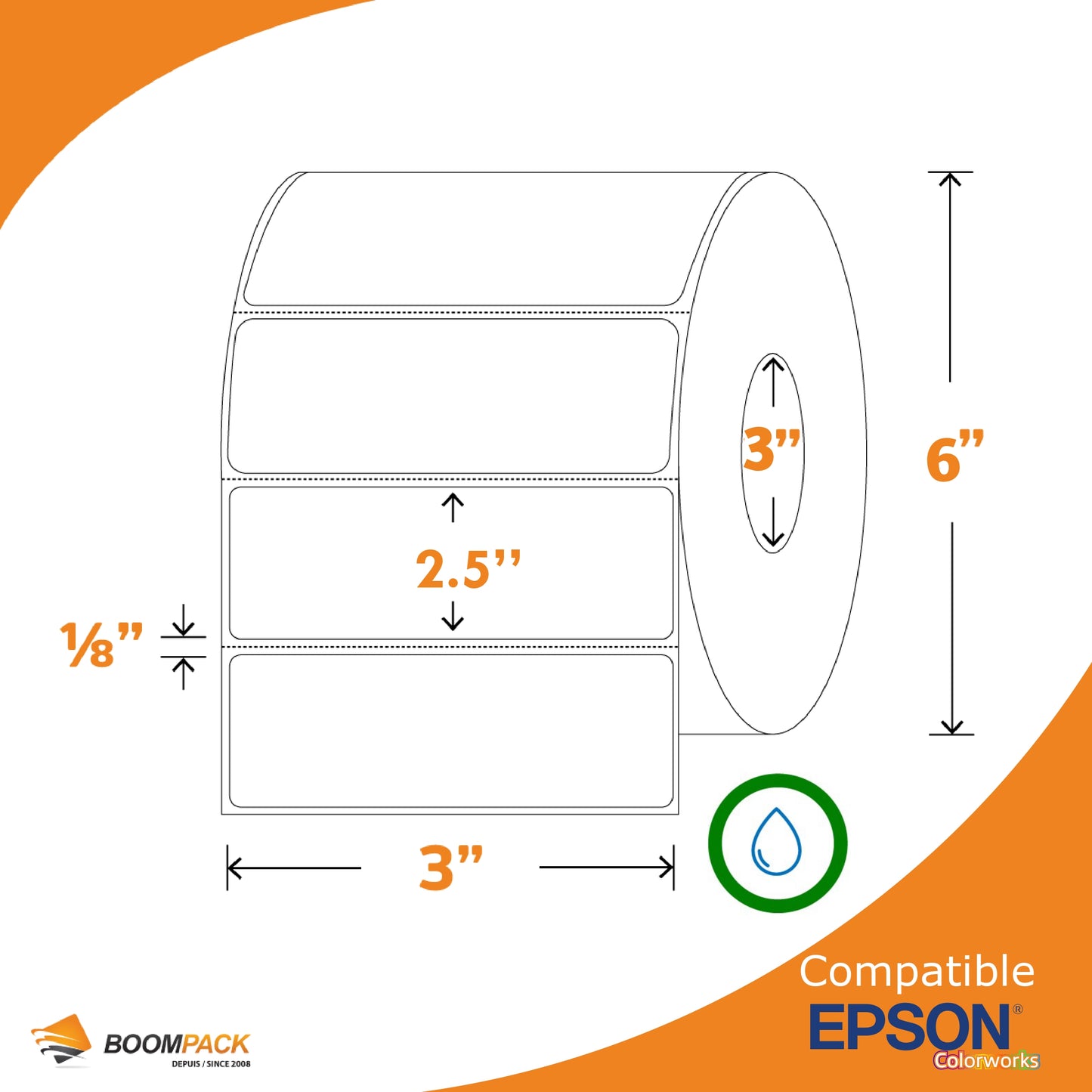 3'' X 2.5'' SYNTHETIC MATTE LABEL, EPSON COLORWORKS, 3'' CORE