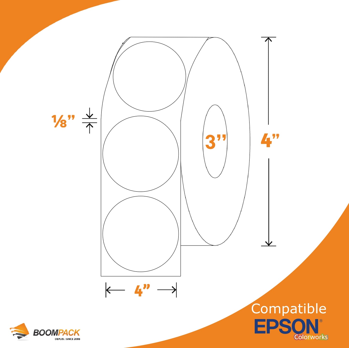 4" ROUND, PAPER MATTE LABEL, EPSON COLORWORKS, 3" CORE