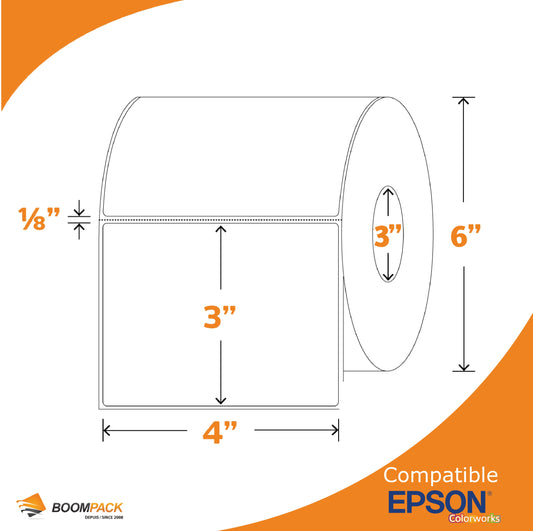 4'' X 3'' GLOSS PAPER LABEL, EPSON COLORWORKS, 3'' CORE