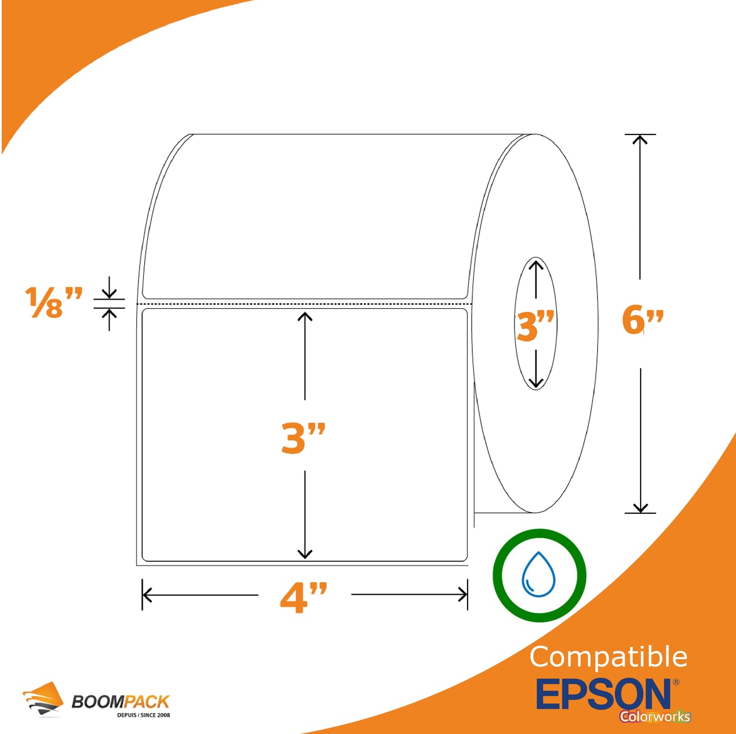 4" X 3" ÉTIQUETTE SYNTHETIQUE GLOSS, EPSON COLORWORKS, MANDRIN 3''