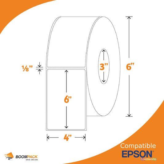 4'' X 6'' GLOSS PAPER LABEL, EPSON COLORWORKS, 3'' CORE