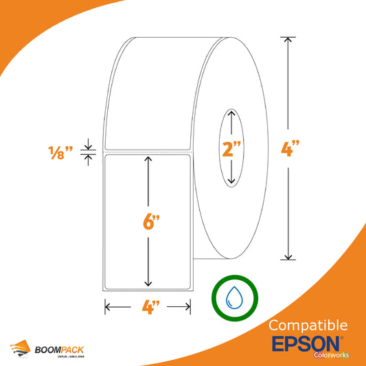 4'' x 6'' étiquette synthétique mat, epson colorworks, mandrin 2''