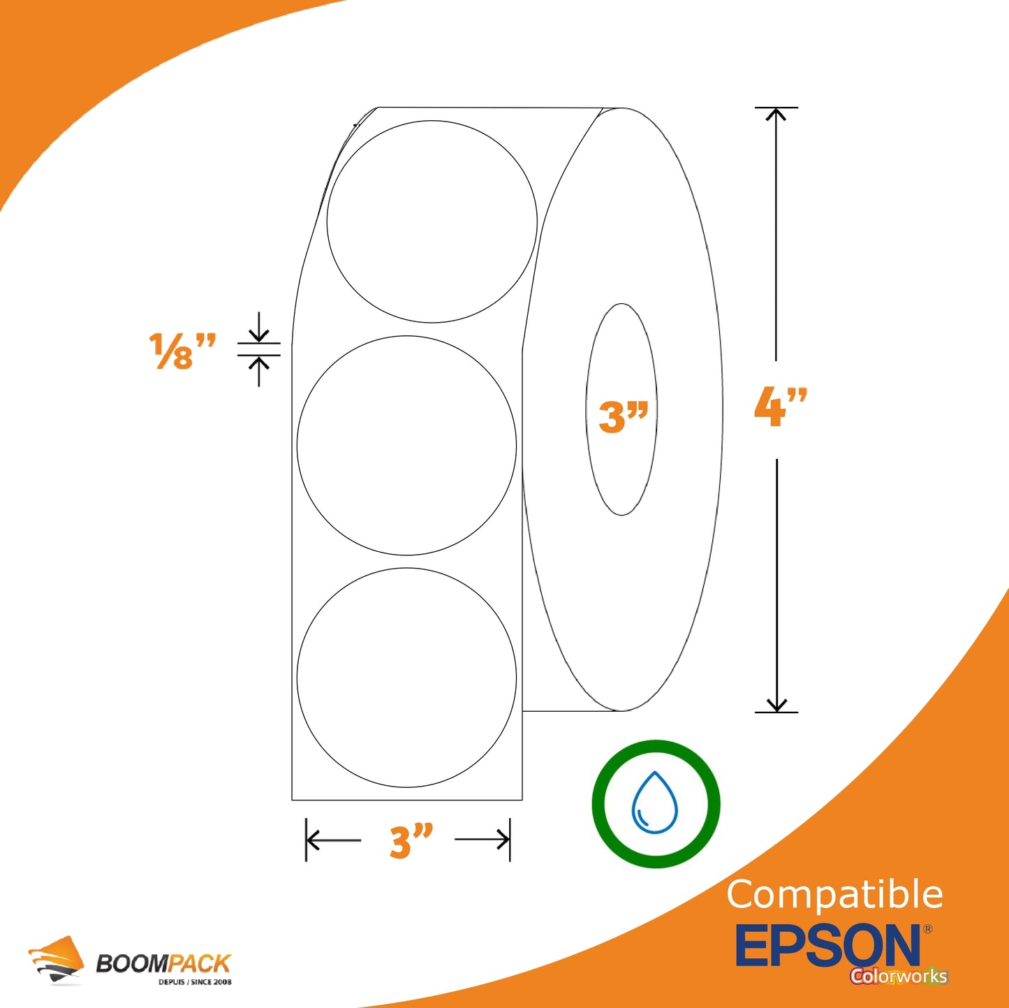 3" ROUND SYNTHETIC MATTE LABEL, EPSON COLORWORKS, 3" CORE